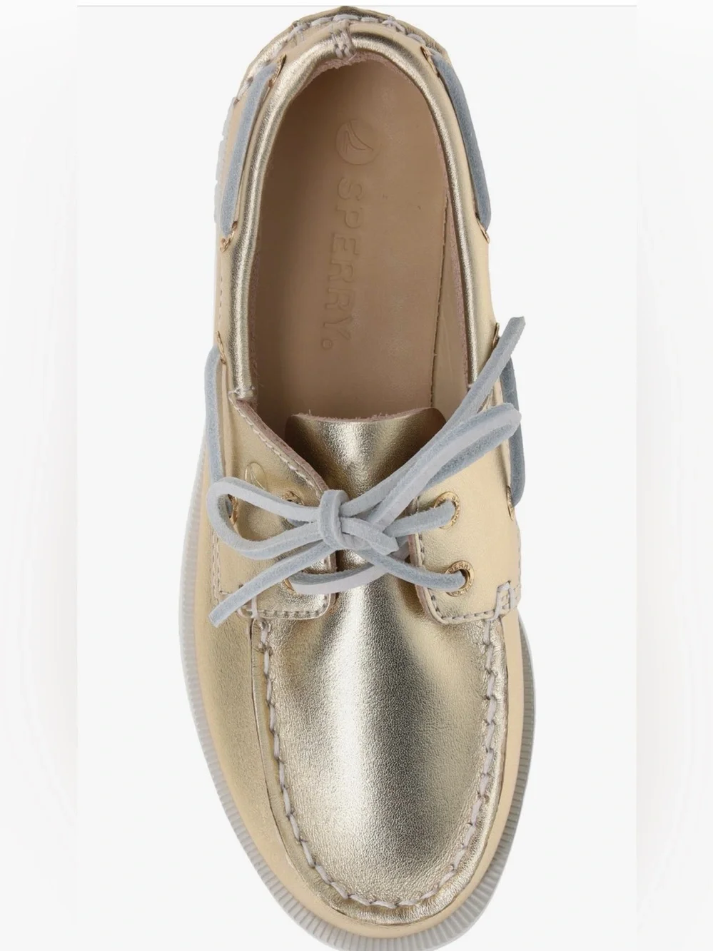 Sperry Metallic Gold Kids Moccasin with Light Gray Laces